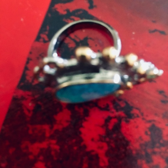 18k Blue ring with green stones - Picture 3 of 6